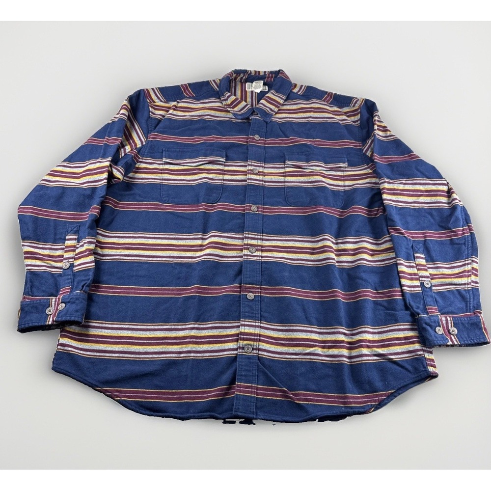 Duluth Trading Burlyweight Chamois Flannel Mens 2XL Blue Striped Shacket Shirt